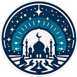 Symbolic image of a man reading a book on a crescent moon, surrounded by stars and flowers. Logo for prayer-time.today
